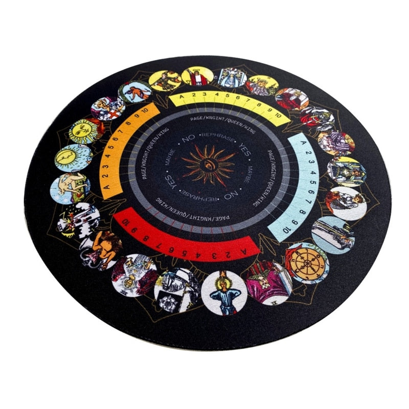 Tarot Card And Pendulum Reading Mat | Tarot Tablecloth Substitute Mouse Pad | Magic Altar Setting For Astrology And Divination | Small Round Shape Esoteric Rubber Tapestry | Apollo Tarot Shop