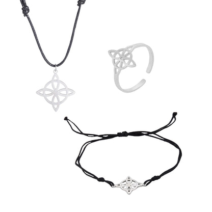 Witch Knot Jewelry Set | Witchy Celtic Necklace, Bracelet, Earring, & Ring Four-Piece Set | Witchcraft Amulet Gift For Wiccan Pagan Women | Apollo Tarot Shop