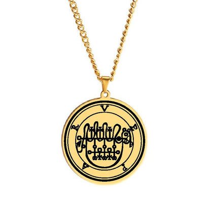 Gold Pendant Necklace With Seals Of The 72 Spirits In The Lesser Key of Solomon (Sigils 37-48) | Apollo Tarot Jewelry Shop