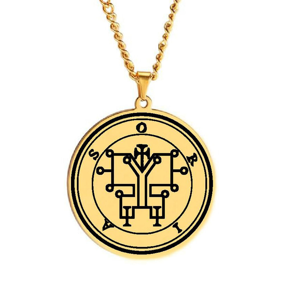 Gold Pendant Necklace With Seals Of The 72 Spirits In The Lesser Key of Solomon (Sigils 49-60) | Apollo Tarot Jewelry Shop