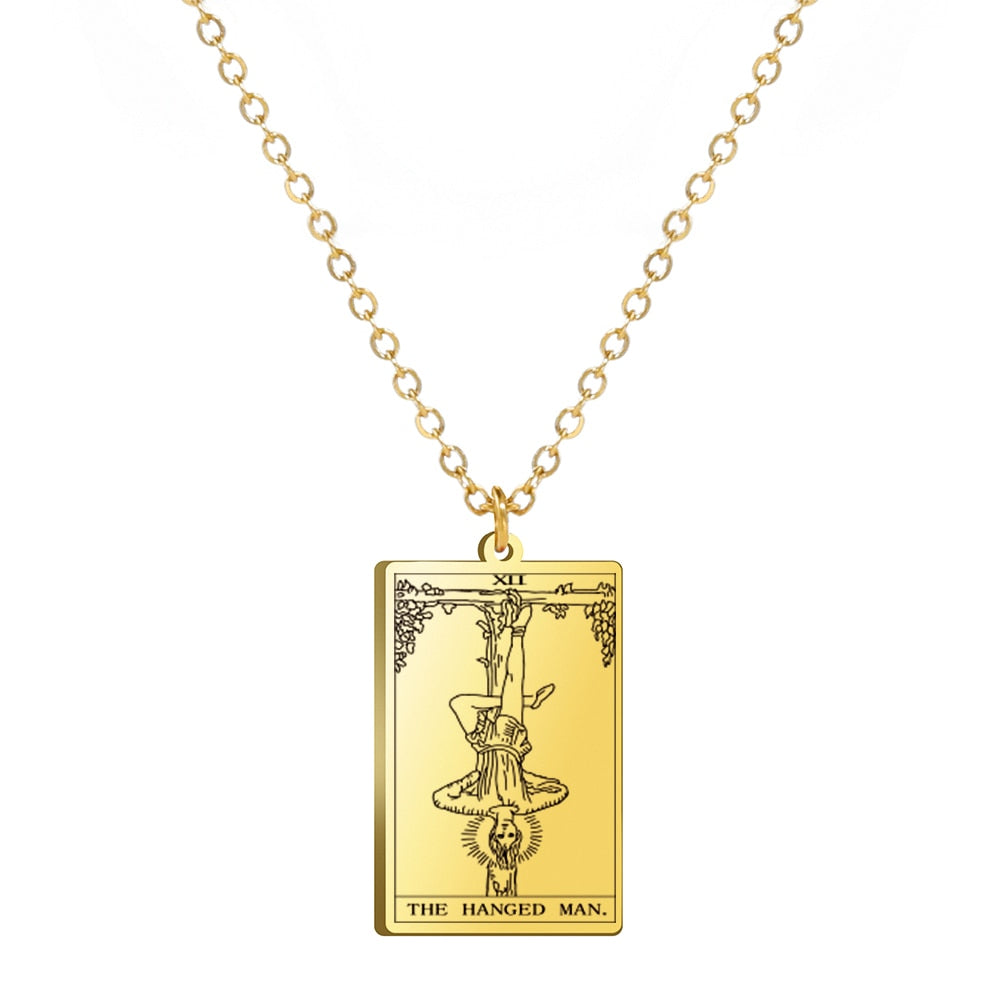Dainty Tarot Card Necklace | Laser Engraved Major Arcana Stainless Steel Pendants For Esoteric Women