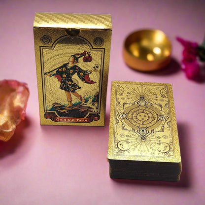 Gold Foil Tarot Deck | Premium Plastic Cards In Economic Tuck Box With English Guidebook For Beginner Divination Readers | Apollo Tarot Shop