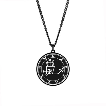 Black Necklace With Seals Of The 72 Spirits In The Lesser Key of Solomon | King Asmoday Demon Origins Goetia Stainless Steel Pendant | Apollo Tarot Jewelry Shop