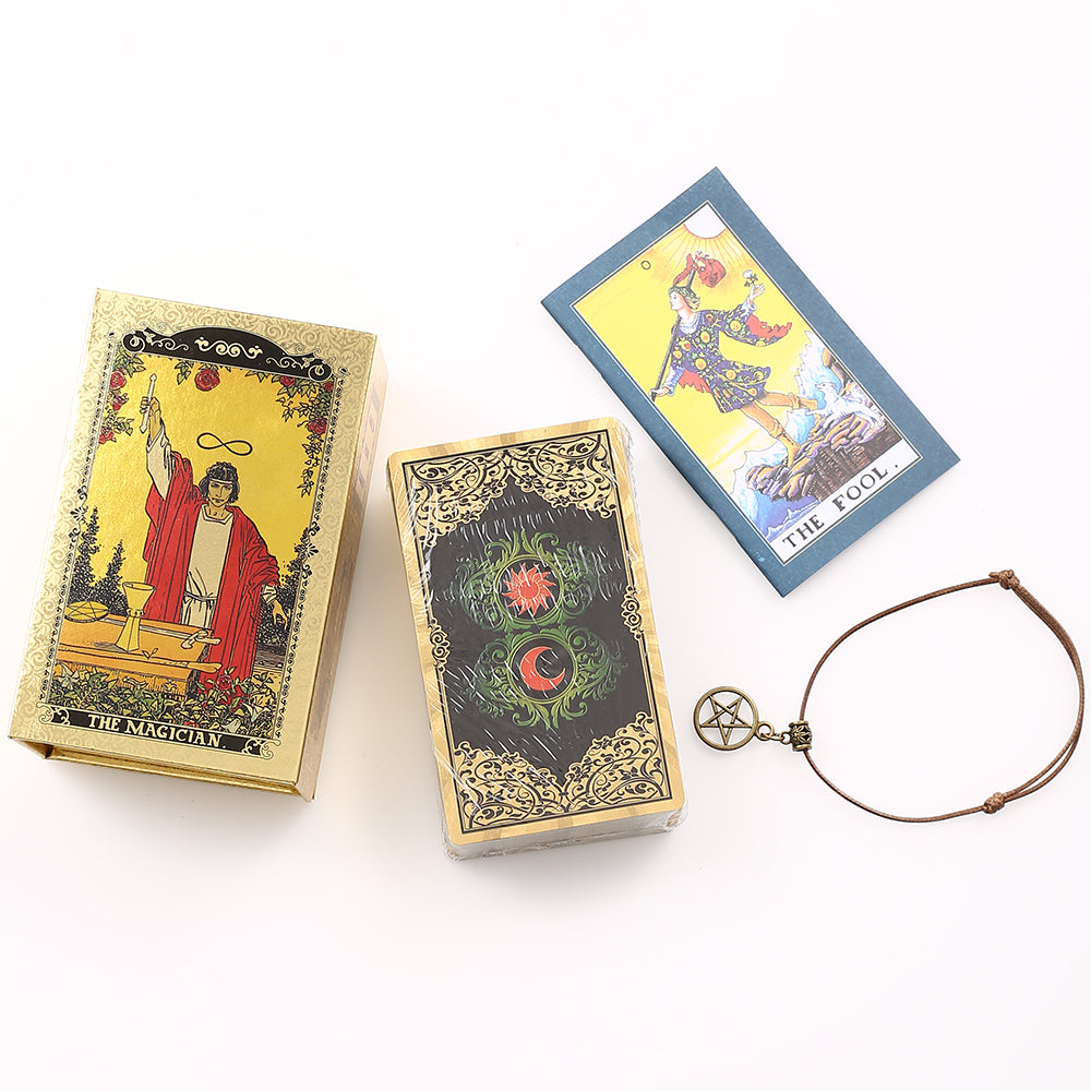 Gold Foil Tarot Deck | High-End Box + Waterproof, Wear-Resistant, Golden Plastic Cards + English Guidebook | Rider-Waite Inspired Divination Gift Set | Apollo Tarot Shop