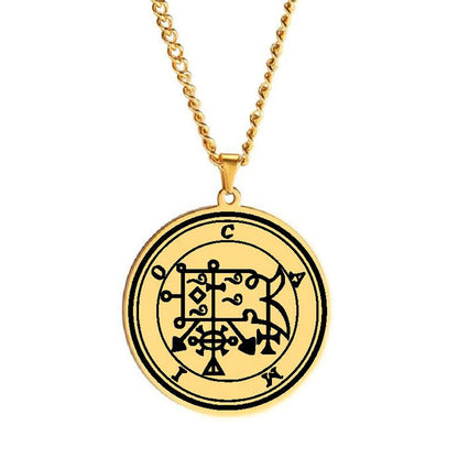 Gold Pendant Necklace With Seals Of The 72 Spirits In The Lesser Key of Solomon (Sigils 49-60) | Apollo Tarot Jewelry Shop