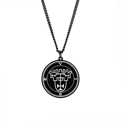 Black Pendant Necklace With Seals Of The 72 Spirits In The Lesser Key of Solomon | King Asmoday Demon Origins Goetia Goth Jewelry | Apollo Tarot Jewelry Shop