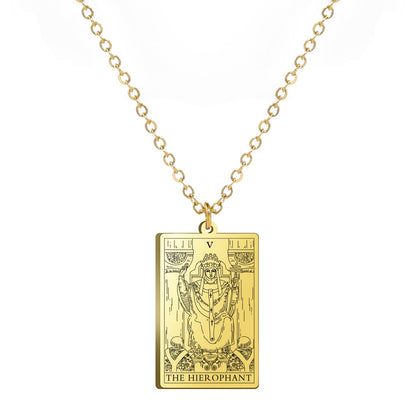 Dainty Tarot Card Necklace | Laser Engraved Major Arcana Stainless Steel Pendants For Esoteric Women | Apollo Tarot