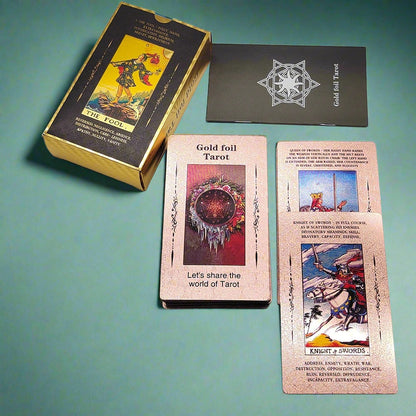 Beginner Tarot Deck With Meaning Keywords | Gold Foil Tarot Cards In Economic Tuck Box + English Guidebook For Newbie Readers | Apollo Tarot Shop