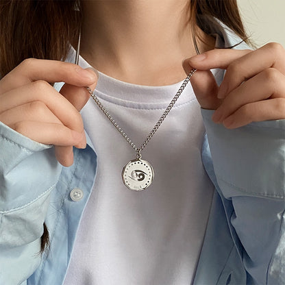 Twelve Constellation Long Necklace | 12 Zodiac Signs Round Silver Color Pendant | Witchy Birthday Gift Jewelry For Spiritual Men & Women | Apollo Tarot Shop