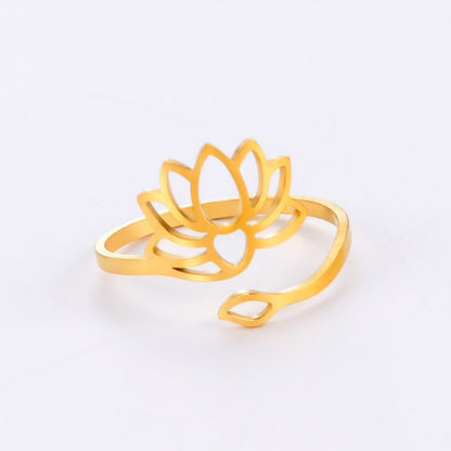 Lotus Flower Ring | Ohm Yoga Jewelry For Spiritual Women | Om Symbol Adjustable Rings Amulet | Religious Gift Accessory | Apollo Tarot Shop