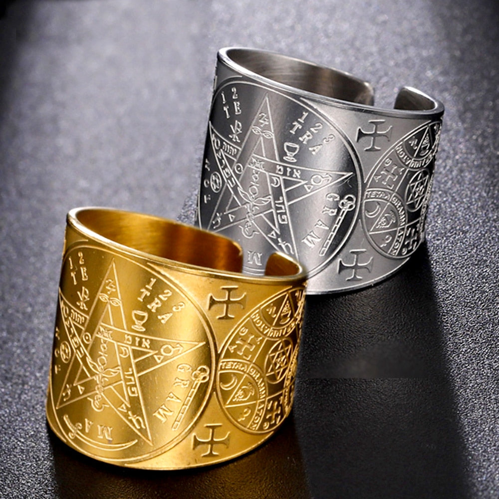 Gold Ripentagram Ring Tetragrammaton Enochian Ring | Occult Spiritual Jewelry | Apollo Tarot