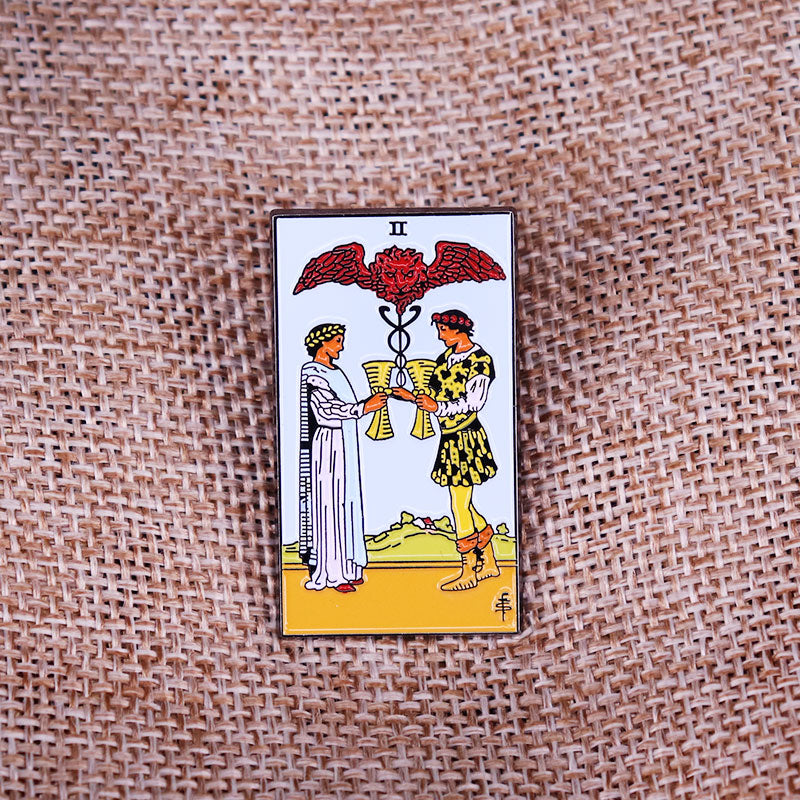 Two Of Cups Tarot Card Enamel Lapel Pin | Shirt Bag Brooch Badge Jewelry Gift For Boyfriend Or Girlfriend | Apollo Tarot Shop