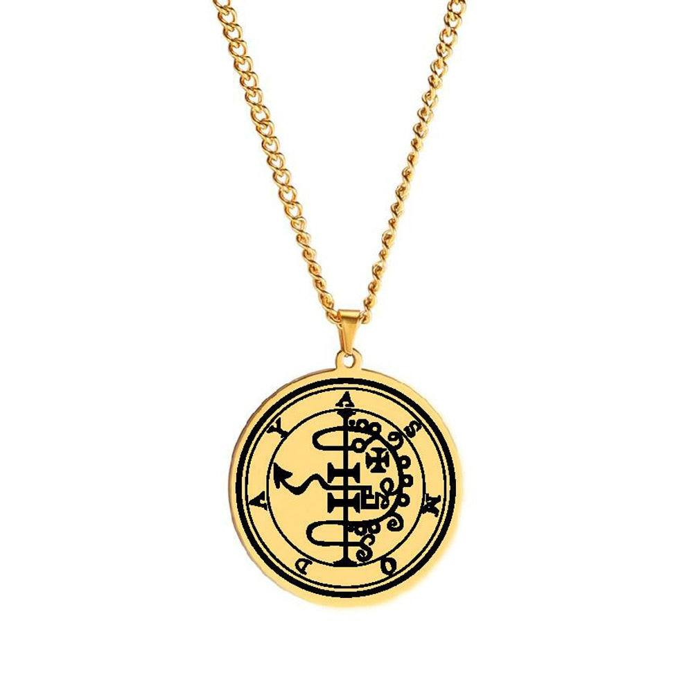 Gold Necklace Of Demon Sigil From The Lesser Key Of Solomon | Goetia Magick Pendants (Sigils 25-36) | Apollo Tarot Jewelry Shop 