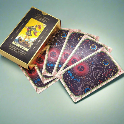 Beginner Tarot Deck With Meaning Keywords | Gold Foil Tarot Cards In Economic Tuck Box + English Guidebook For Newbie Readers | Apollo Tarot Shop