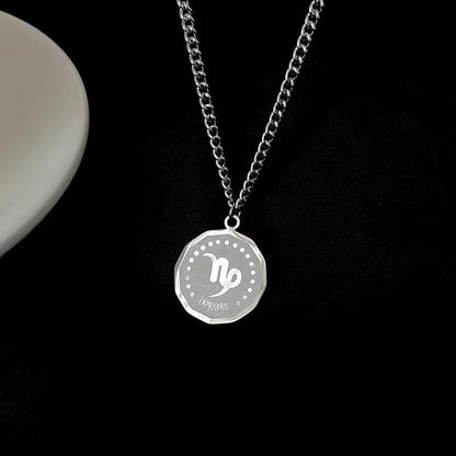 Twelve Constellation Long Necklace | 12 Zodiac Signs Round Silver Color Pendant | Witchy Birthday Gift Jewelry For Spiritual Men & Women | Apollo Tarot Shop