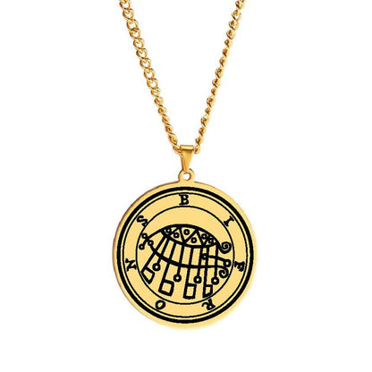 Gold Pendant Necklace With Seals Of The 72 Spirits In The Lesser Key of Solomon (Sigils 37-48) | Apollo Tarot Jewelry Shop