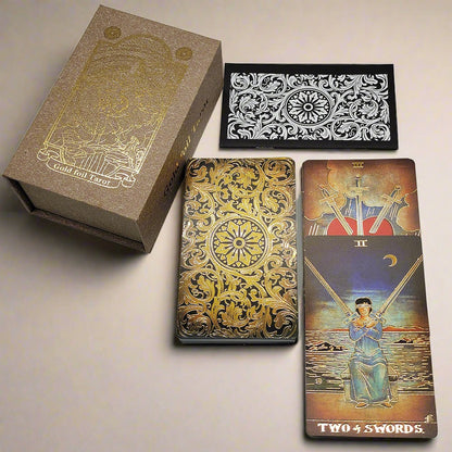 Gold Foil Tarot Deck | Classic Waite Glazed Gold Tarot Cards | Luxury Divination Gift Box + English Guidebook | Apollo Tarot Shop