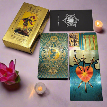 Gold Foil Tarot Deck | Premium Plastic Cards In Economic Tuck Box With English Guidebook For Beginner Divination Readers | Apollo Tarot Shop