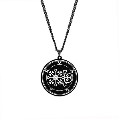 Black Necklace With Seals Of The 72 Spirits In The Lesser Key of Solomon | King Asmoday Demon Origins Goetia Stainless Steel Pendant | Apollo Tarot Jewelry Shop