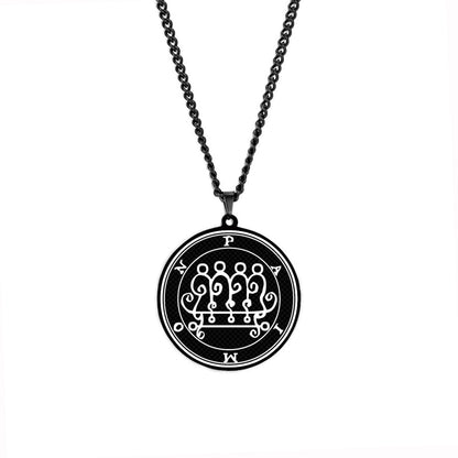 Lesser Key Of Solomon Goetia Sigil Talisman Necklace | Lemegeton 72 Demon Sigils Black Stainless Steel Pendant | Witchcraft Amulet For Spiritual Men & Women | Apollo Tarot Jewelry Shop