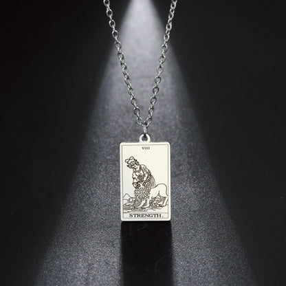 Dainty Tarot Card Necklace | Laser Engraved Major Arcana Stainless Steel Pendants For Esoteric Women | Apollo Tarot