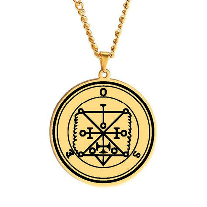 Gold Pendant Necklace With Seals Of The 72 Spirits In The Lesser Key of Solomon (Sigils 49-60) | Apollo Tarot Jewelry Shop