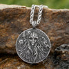 Load image into Gallery viewer, Goddess Freyja Coin Necklace | Norse Mythology Helm of Awe Freya Amulet | Pagan Worship Witchy Pendant | Apollo Tarot Shop