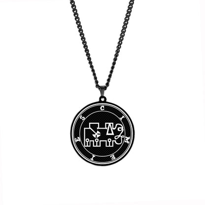 Black Necklace With Seals Of The 72 Spirits In The Lesser Key of Solomon | King Asmoday Demon Origins Goetia Stainless Steel Pendant | Apollo Tarot Jewelry Shop