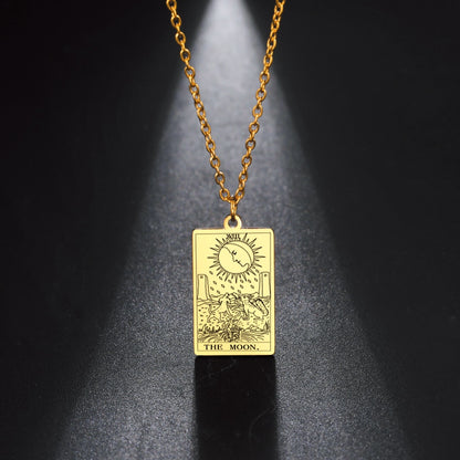 Dainty Tarot Card Necklace | Laser Engraved Major Arcana Stainless Steel Pendants For Esoteric Women | Apollo Tarot