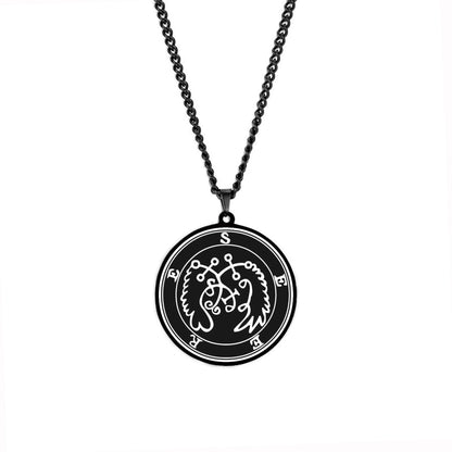 Black Necklace With Seals Of The 72 Spirits In The Lesser Key of Solomon | King Asmoday Demon Origins Goetia Stainless Steel Pendant | Apollo Tarot Jewelry Shop