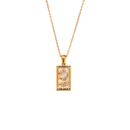 Tarot Card Necklace | Dainty Gold-Plated Witchy Jewelry | Enamel & Cubic Zirconia Oracle Cards Pendants | Apollo Tarot Shop