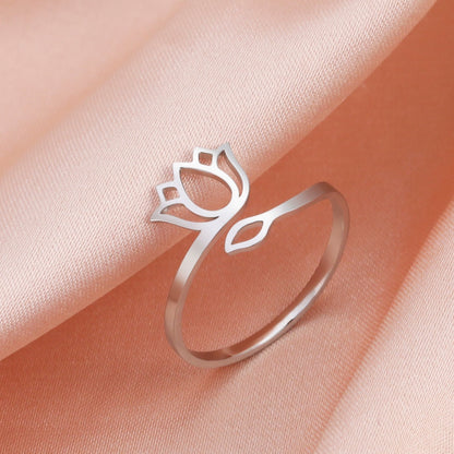 Lotus Flower Ring | Ohm Yoga Jewelry For Spiritual Women | Om Symbol Adjustable Rings Amulet | Religious Gift Accessory | Apollo Tarot Shop