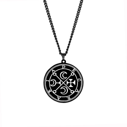 Black Necklace With Seals Of The 72 Spirits In The Lesser Key of Solomon | King Asmoday Demon Origins Goetia Stainless Steel Pendant | Apollo Tarot Jewelry Shop