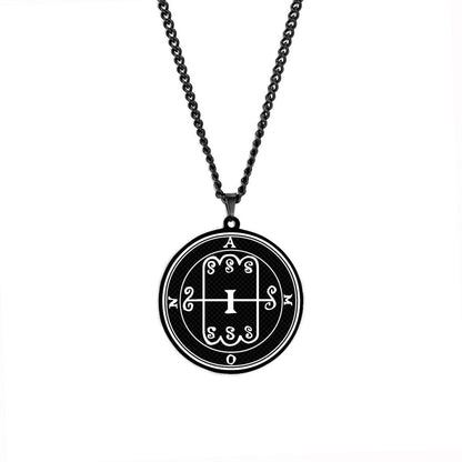 Lesser Key Of Solomon Goetia Sigil Talisman Necklace | Lemegeton 72 Demon Sigils Black Stainless Steel Pendant | Witchcraft Amulet For Spiritual Men & Women | Apollo Tarot Jewelry Shop