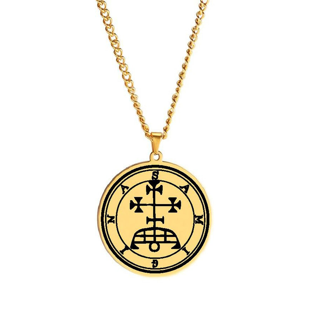 Gold Necklace Of Demon Sigil From The Lesser Key Of Solomon | Goetia Magick Pendants (Sigils 1-12 | Apollo Tarot  Jewelry Shop