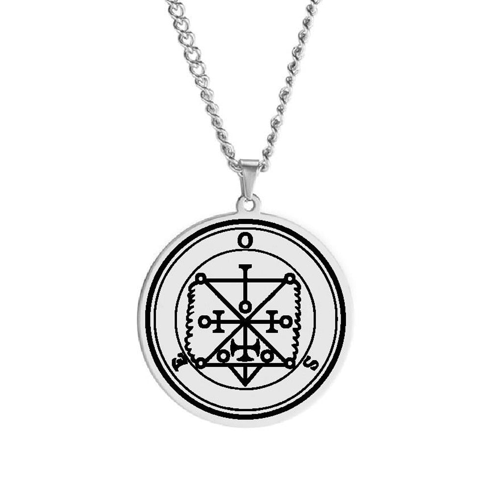 Silver Pendant Necklace With Seals Of The 72 Spirits In The Lesser Key of Solomon (Sigils 49-60) | Apollo Tarot Jewelry Shop
