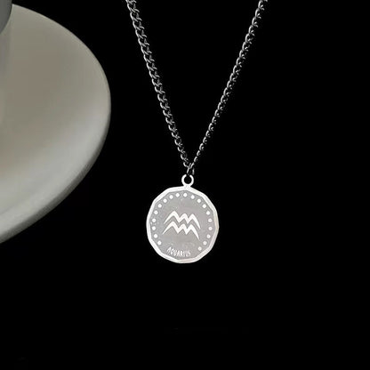 Twelve Constellation Long Necklace | 12 Zodiac Signs Round Silver Color Pendant | Witchy Birthday Gift Jewelry For Spiritual Men & Women | Apollo Tarot Shop