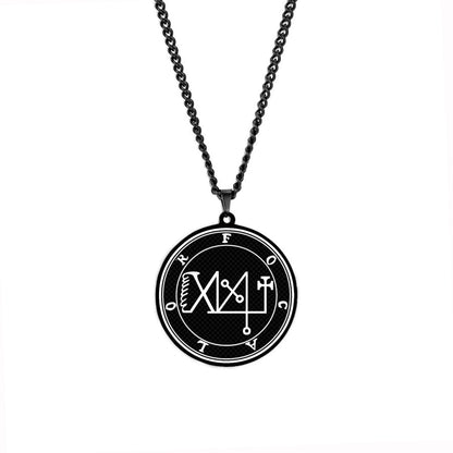 Black Pendant Necklace With Seals Of The 72 Spirits In The Lesser Key of Solomon | King Asmoday Demon Origins Goetia Goth Jewelry | Apollo Tarot Jewelry Shop