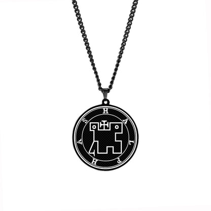 Black Pendant Necklace With Seals Of The 72 Spirits In The Lesser Key of Solomon | King Asmoday Demon Origins Goetia Goth Jewelry | Apollo Tarot Jewelry Shop