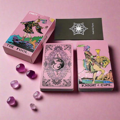 Black Or Pink Gold Foil Tarot Card Deck | Tear Resistant Premium Cards W/ English Guidebook For Beginner Divination Witches | Apollo Tarot Shop