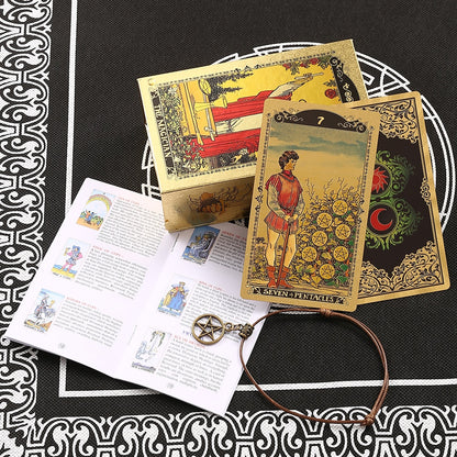 Gold Foil Tarot Deck | High-End Box + Waterproof, Wear-Resistant, Golden Plastic Cards + English Guidebook | Rider-Waite Inspired Divination Gift Set | Apollo Tarot Shop