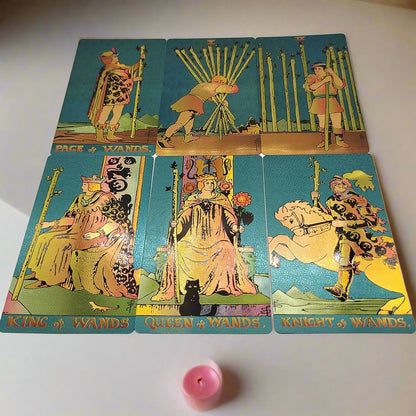 Gold Foil Tarot Deck | Premium Plastic Cards In Economic Tuck Box With English Guidebook For Beginner Divination Readers | Apollo Tarot Shop