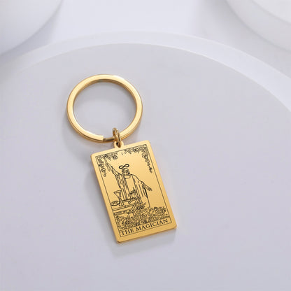 Tarot Card Keychains | Major Arcana Tarot Cards RWS Charm | Gold Color Stainless Steel Spiritual Amulet Keyring | Apollo Tarot Shop