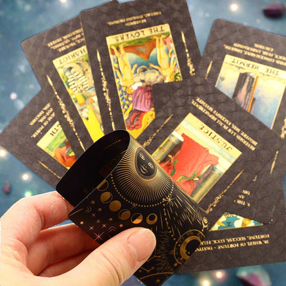 Products Beginner Tarot Deck With Meaning Keywords In Gold Foil Premium Tear-Resistant Cards | Divination Tarot Card Set With English Guidebook For Newbies | Apollo Tarot Shop