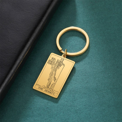 Tarot Card Keychains | Major Arcana Tarot Cards RWS Charm | Gold Color Stainless Steel Spiritual Amulet Keyring | Apollo Tarot Shop