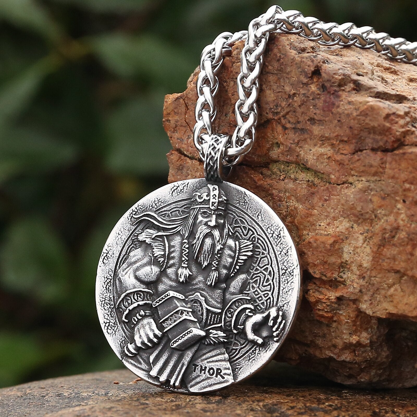 Nordic God Thor Coin Necklace | Norse Mythology Mjölnir Hammer Pendant | Pagan Worship Witchy Viking Jewelry |  Apollo Tarot