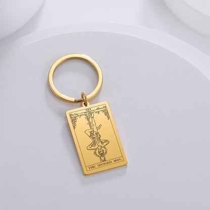 Tarot Card Keychains | Major Arcana Tarot Cards RWS Charm | Gold Color Stainless Steel Spiritual Amulet Keyring | Apollo Tarot Shop