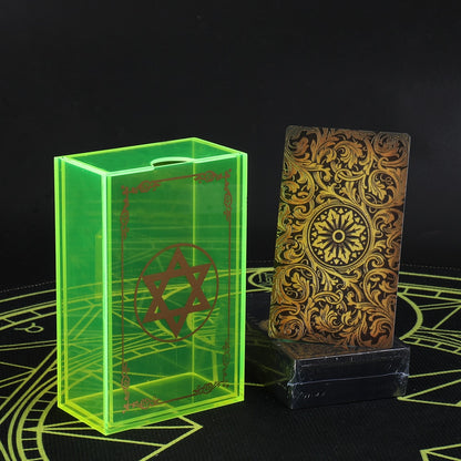 Gold Foil Tarot Deck In Luxury Neon Acrylic Box | Waterproof Wear-Resistant Frameless Cards + English Guidebook For Beginners | Apollo Tarot Shop