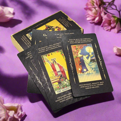 Beginner Tarot Deck With Meaning Keywords | Gold Foil Tarot Cards In Economic Tuck Box + English Guidebook For Newbie Readers | Apollo Tarot Shop