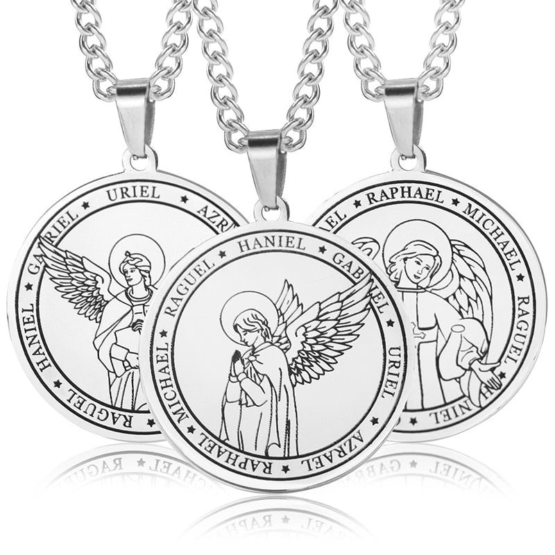 7 Archangels Portrait Necklace | Angel Wings Stainless Steel Pendants | Spiritual Jewelry Religious Amulet For Protection & Luck | Apollo Tarot Shop